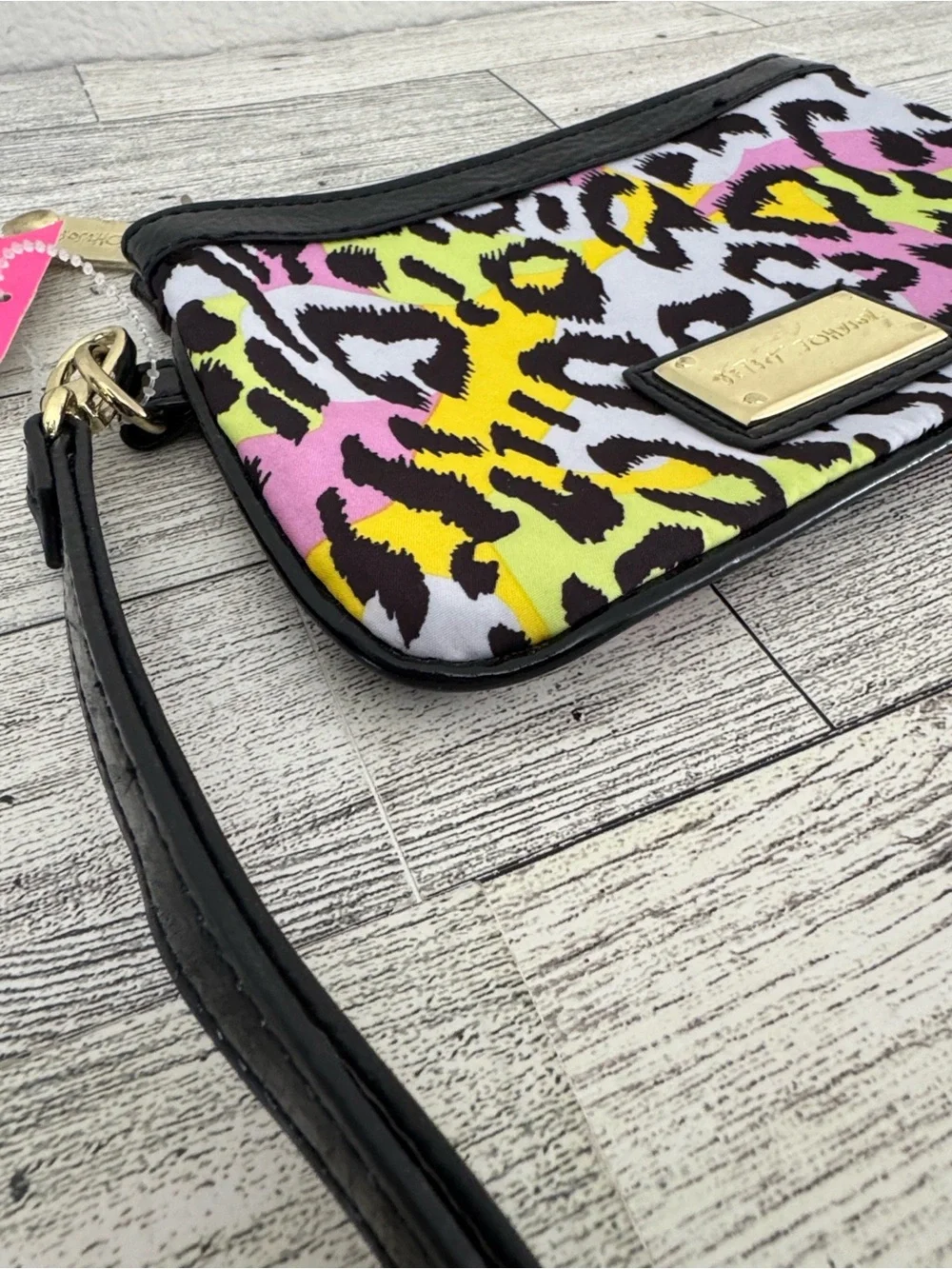 Betsey Johnson Neon Pastel Leopard Print Wristlet NWT